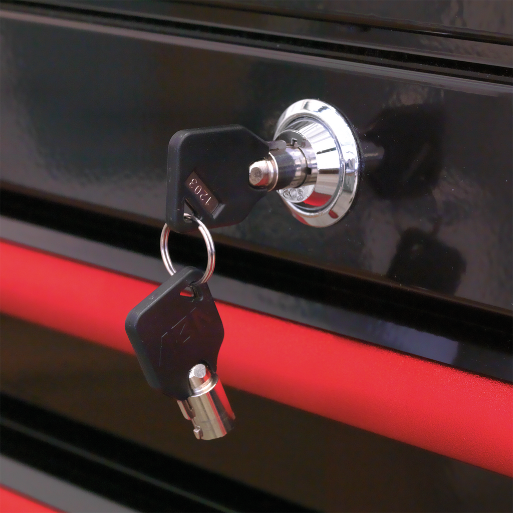 Premier™ Retro Style Topchest 4 Drawer - Black with Red Anodised Drawer Pulls