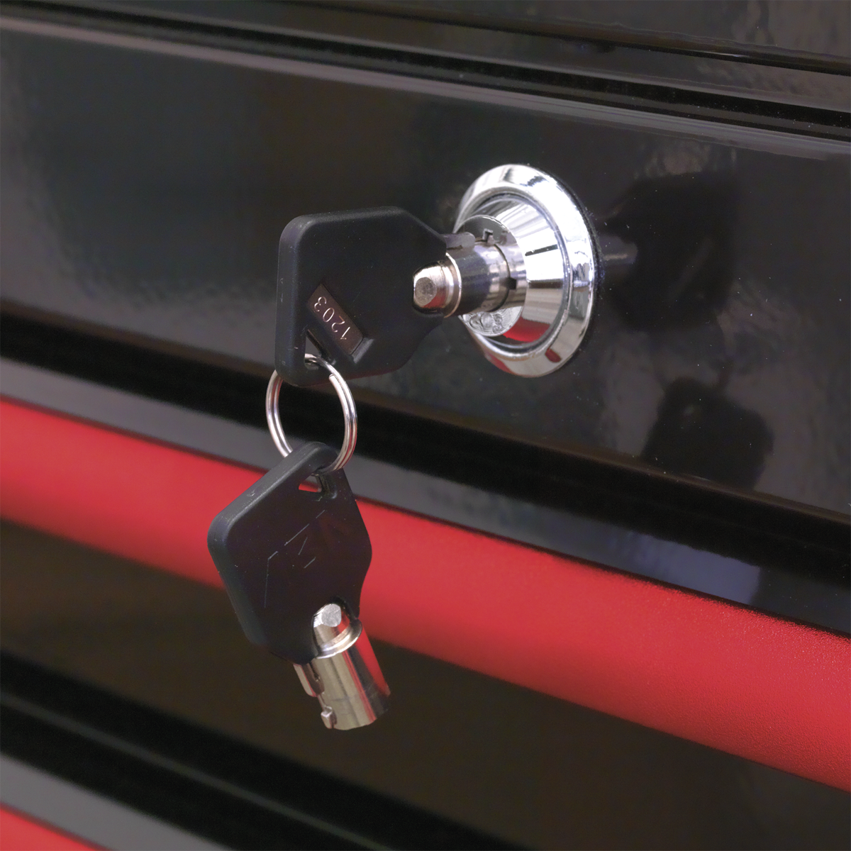 Premier™ Retro Style Wide Topchest & Rollcab Combination 10 Drawer - Black with Red Anodised Drawer Pulls