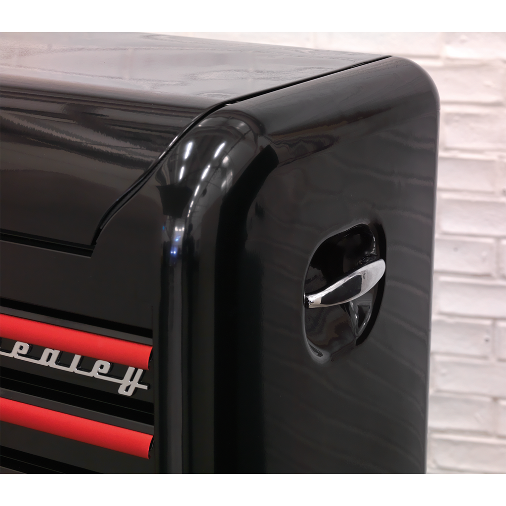 Premier™ Retro Style Wide Topchest & Rollcab Combination 10 Drawer - Black with Red Anodised Drawer Pulls