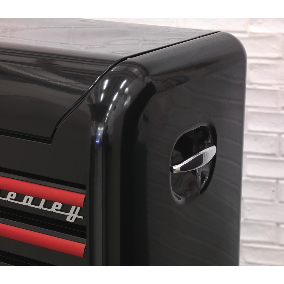 Premier™ Retro Style Wide Topchest & Rollcab Combination 10 Drawer - Black with Red Anodised Drawer Pulls