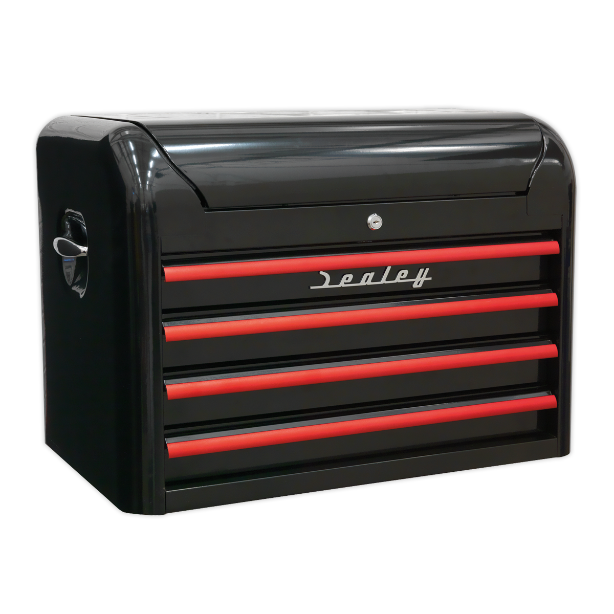 Premier™ Retro Style Topchest 4 Drawer - Black with Red Anodised Drawer Pulls
