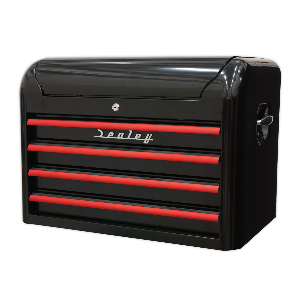 Premier™ Retro Style Topchest 4 Drawer - Black with Red Anodised Drawer Pulls