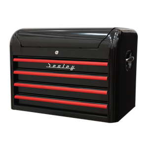 Premier™ Retro Style Topchest 4 Drawer - Black with Red Anodised Drawer Pulls