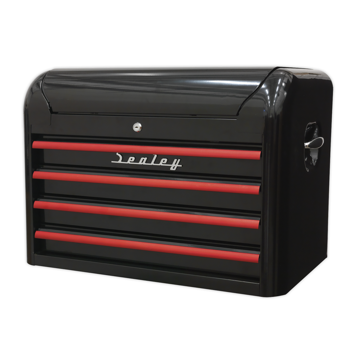 Premier™ Retro Style Topchest 4 Drawer - Black with Red Anodised Drawer Pulls