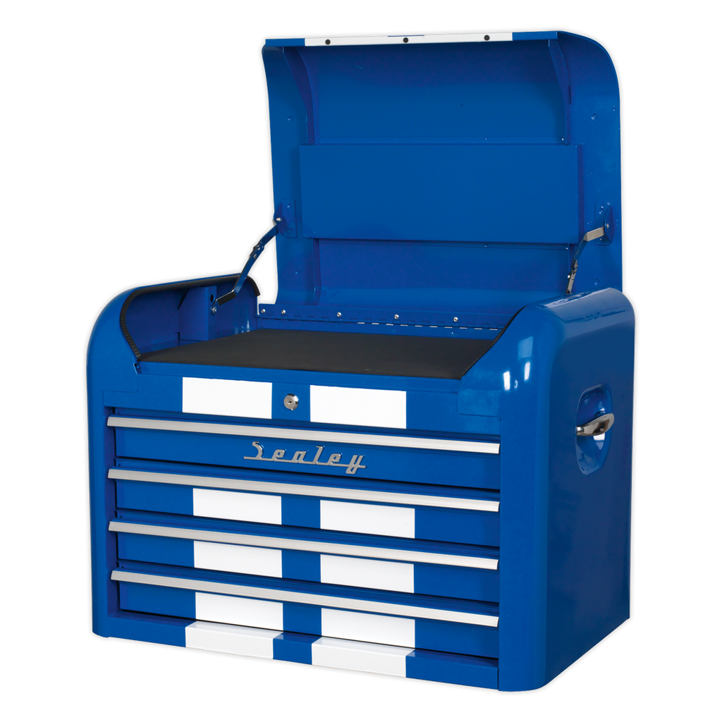 Premier™ Retro Style Topchest 4 Drawer - Blue with White Stripes