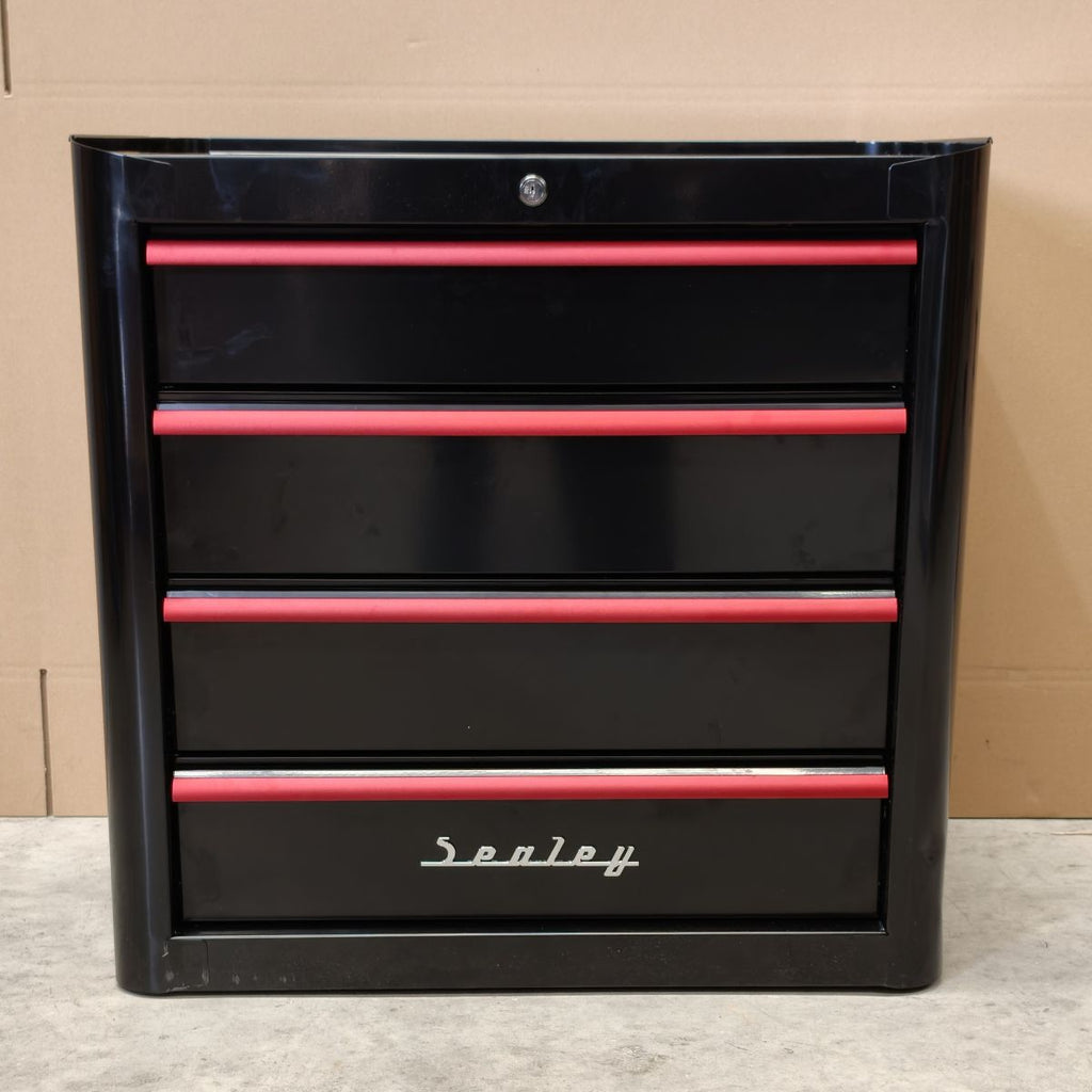 Premier™ Retro Style Rollcab, 4 Drawer, Black with Red Anodised Drawer Pulls (AP28204BR)