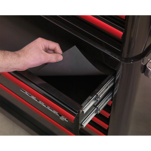 Premier™ Retro Style Rollcab 4 Drawer - Black with Red Anodised Drawer Pulls