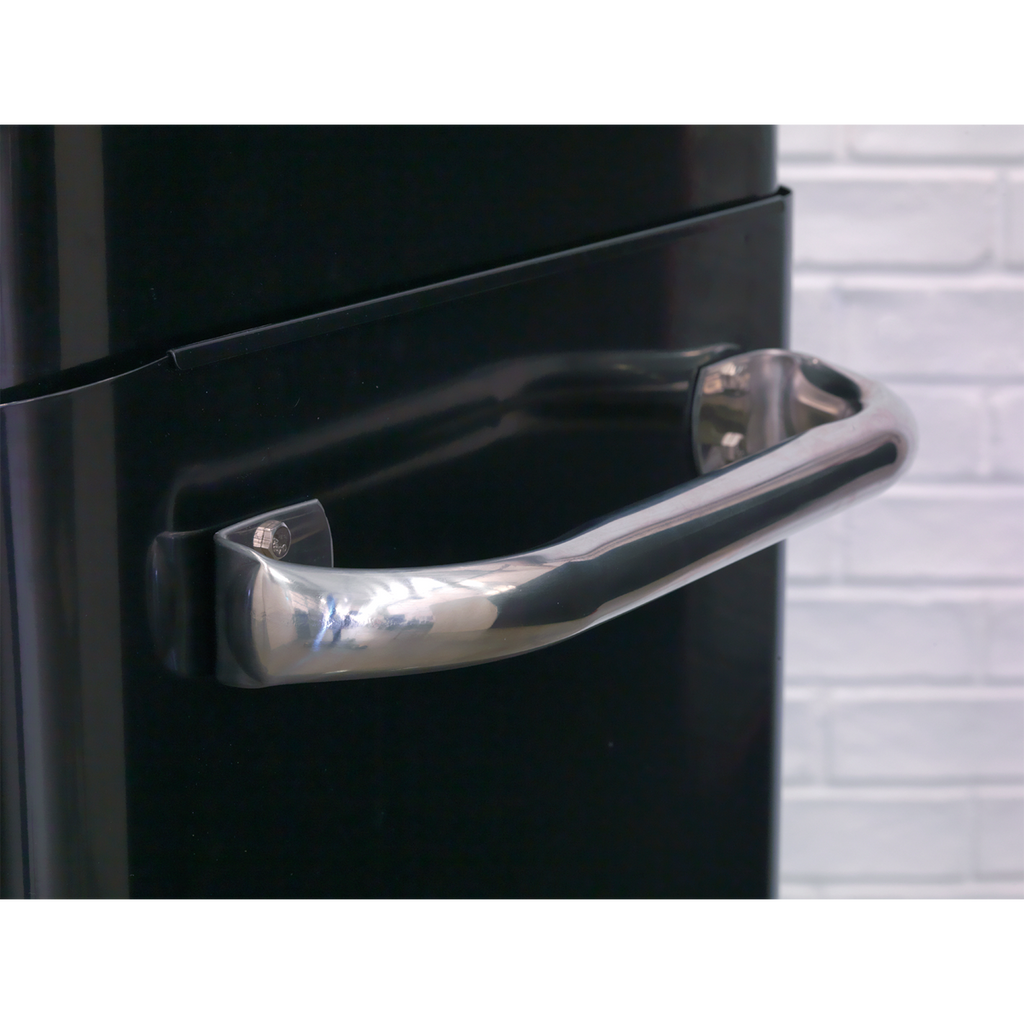 Premier™ Retro Style Wide Rollcab 6 Drawer - Black with Red Anodised Drawer Pulls