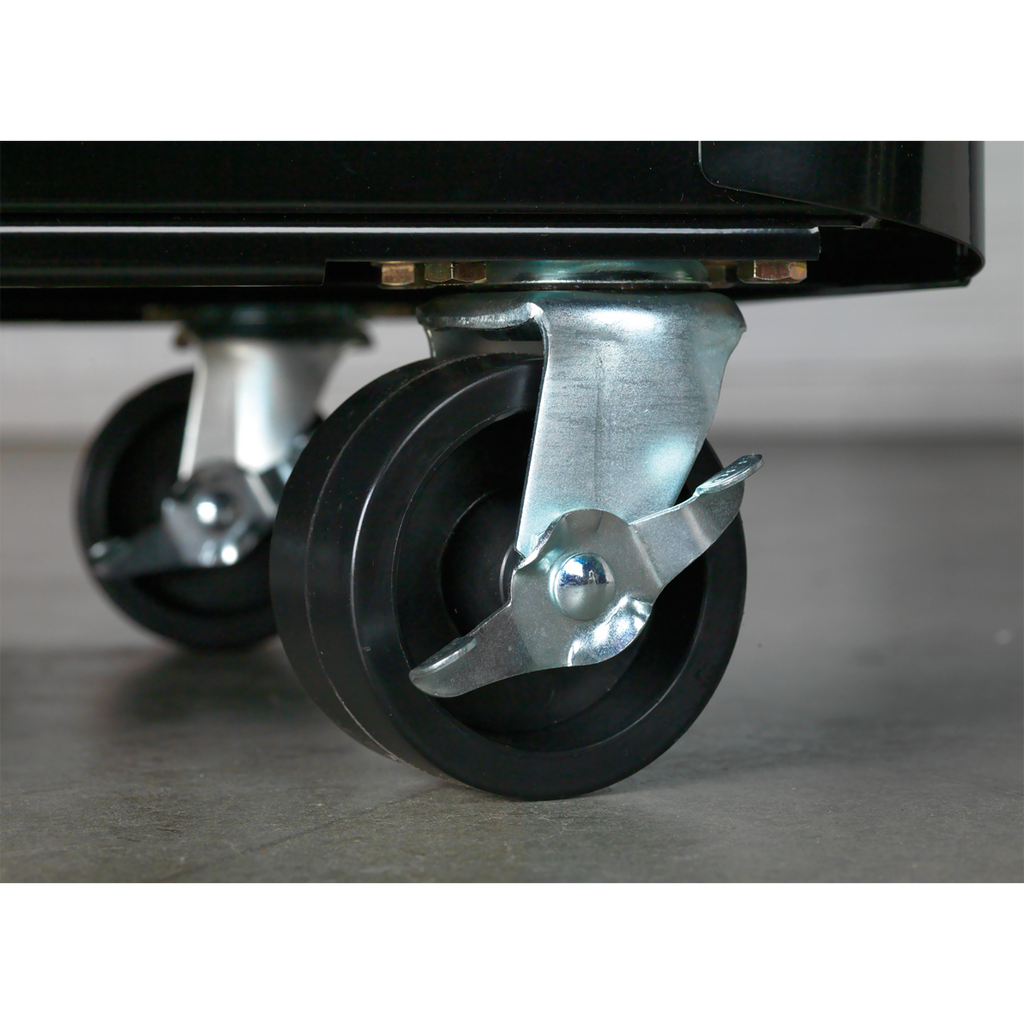 Premier™ Retro Style Rollcab 4 Drawer - Black with Red Anodised Drawer Pulls
