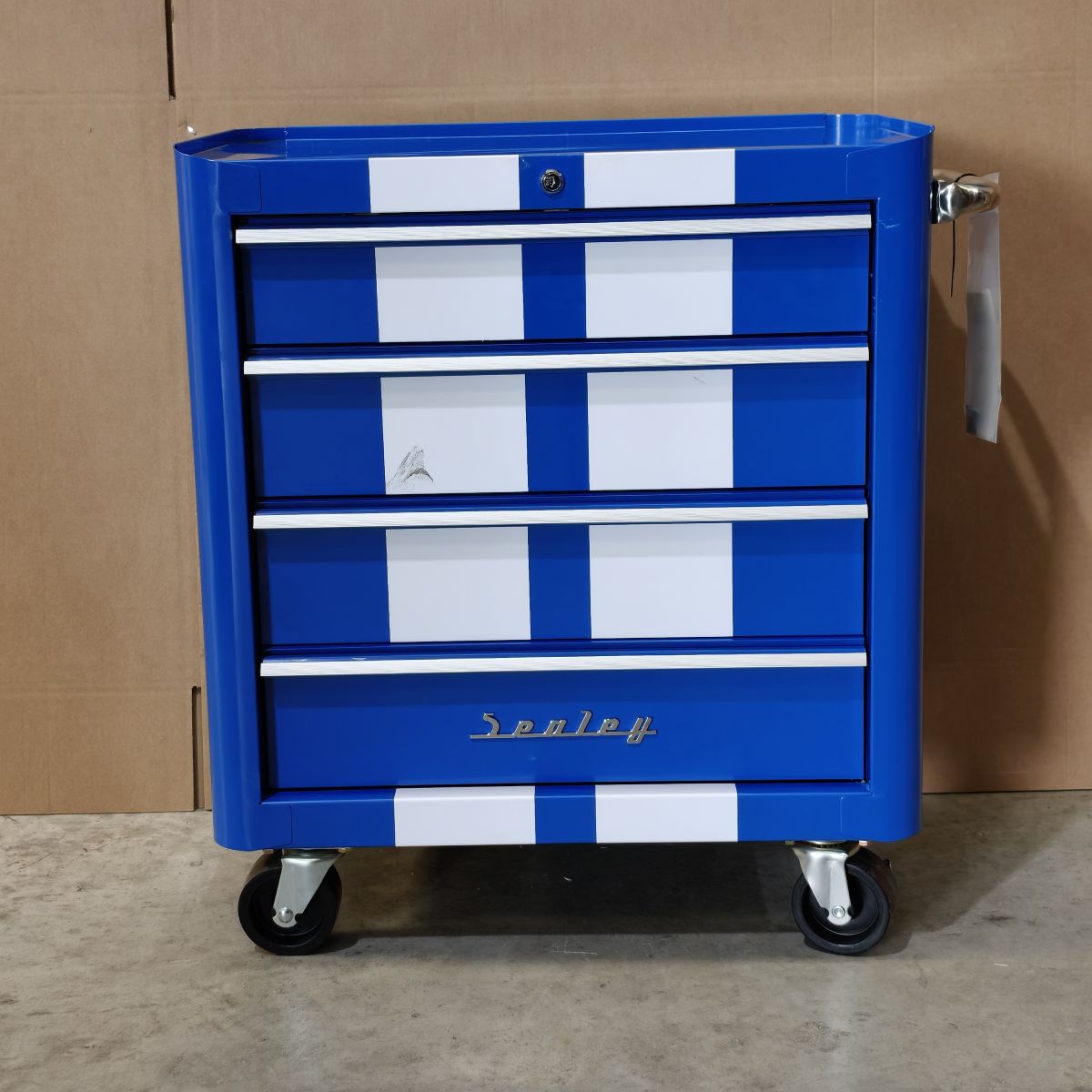 Premier™ Retro Style Rollcab, 4 Drawer, Blue with White Stripes (AP28204BWS) (Factory Refurbished B)