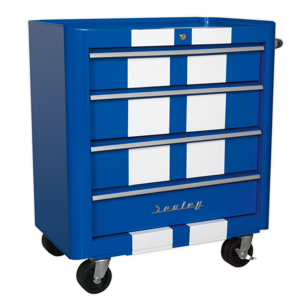 Premier™ Retro Style Rollcab 4 Drawer - Blue with White Stripes