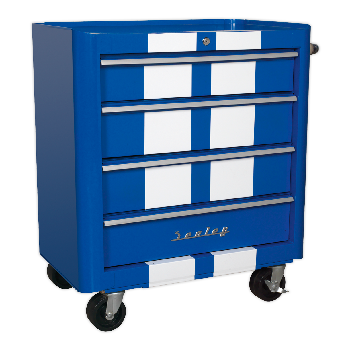 Premier™ Retro Style Rollcab 4 Drawer - Blue with White Stripes