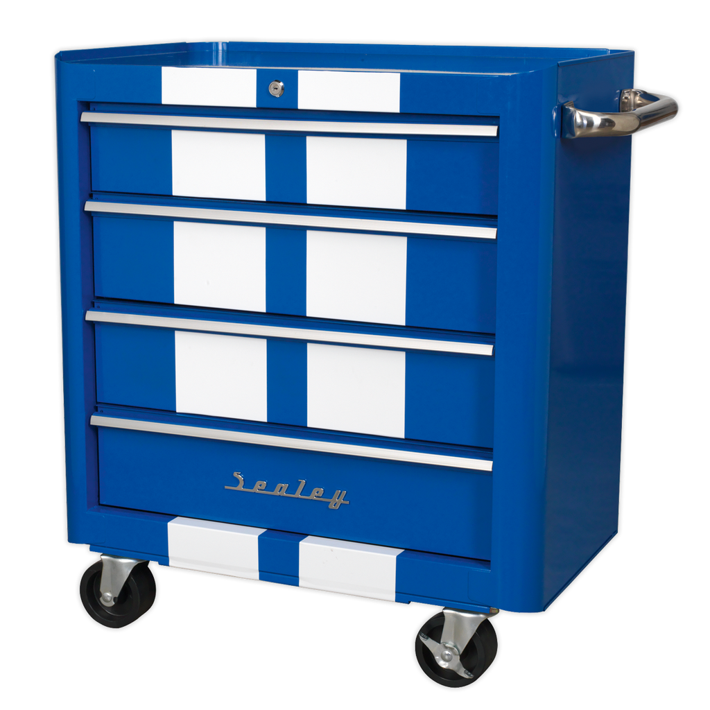 Premier™ Retro Style Rollcab 4 Drawer - Blue with White Stripes
