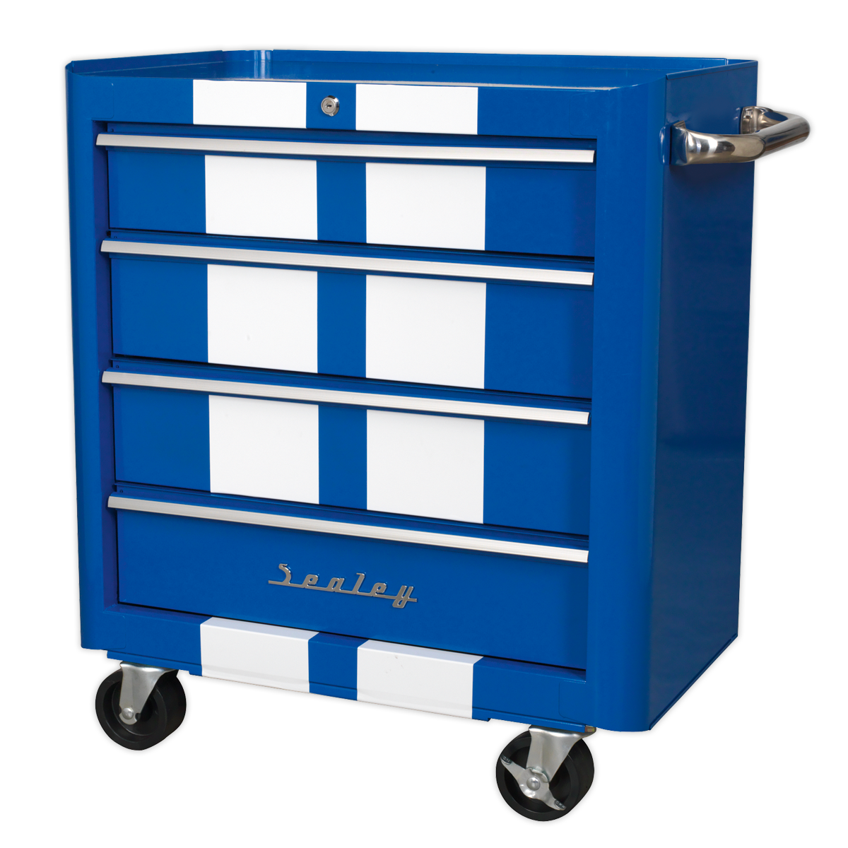 Premier™ Retro Style Rollcab 4 Drawer - Blue with White Stripes