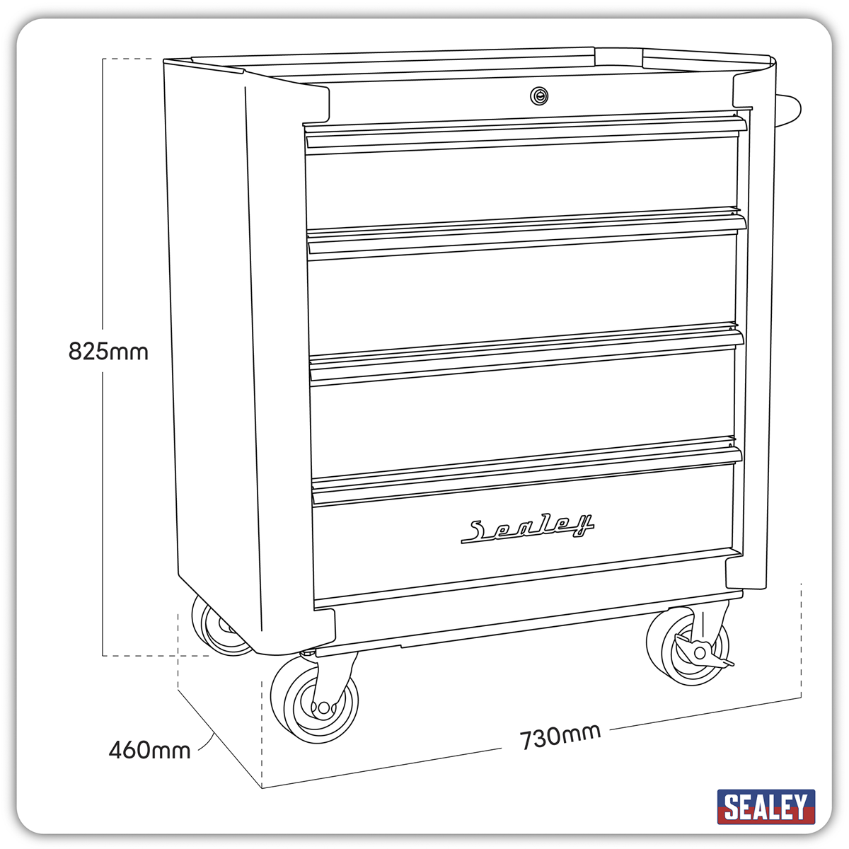 Premier™ Retro Style Rollcab, 4 Drawer, Cream with Silver Drawer Pulls (AP28204)