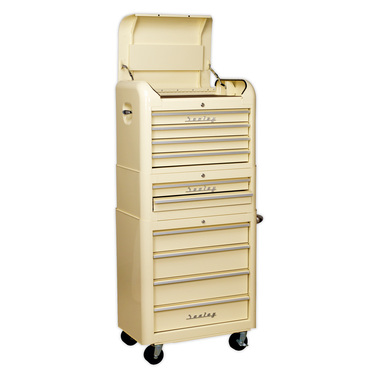 Premier™ Retro Style Topchest, Mid-Box Tool Chest & Rollcab Combination 10 Drawer - Cream