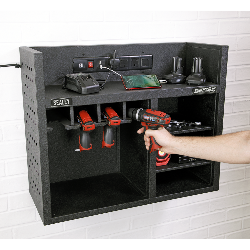 Superline PRO® Black Edition Power Tool Storage Rack with Power Bar (AP30SRBE)