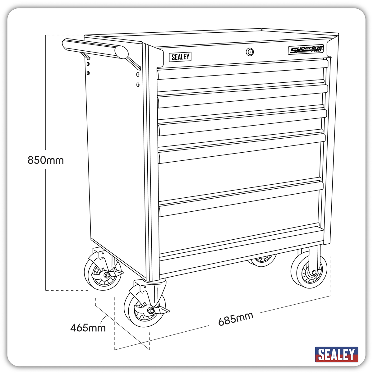 Sealey AP33459 AP33459B Superline PRO® Rollcab with Ball-Bearing Slides, 5 Drawer