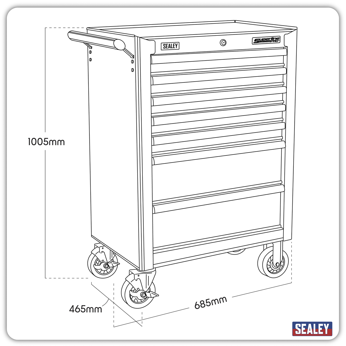 Sealey AP33479 AP33479B Superline PRO® Rollcab with Ball-Bearing Slides, 7 Drawer
