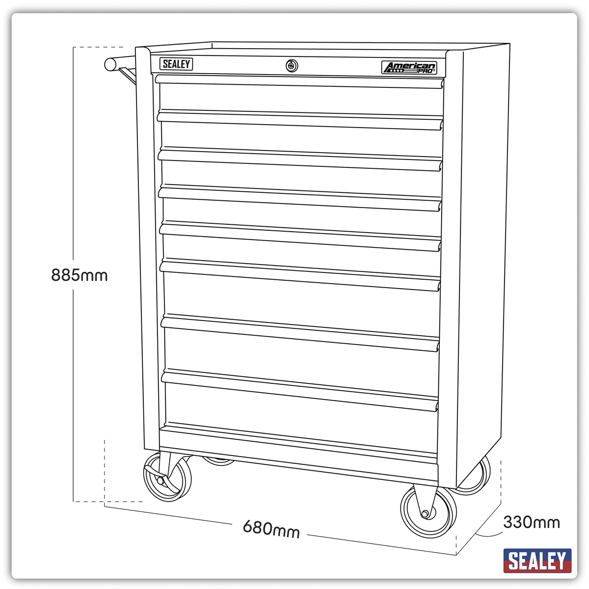 American PRO® Rollcab, 8 Drawer, Black/Grey (AP3508TB)