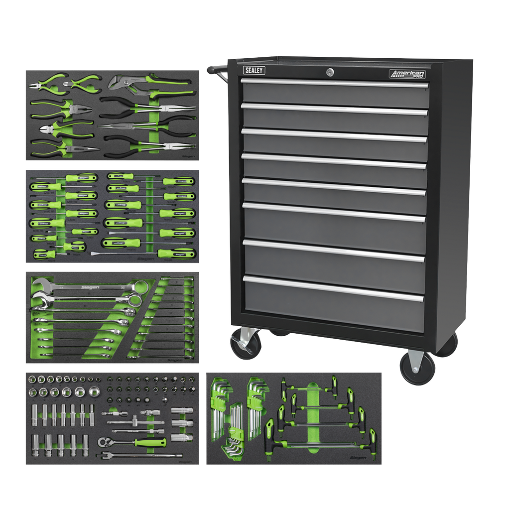 Rollcab 8 Drawer with 145pc Tool Kit - Black/Grey