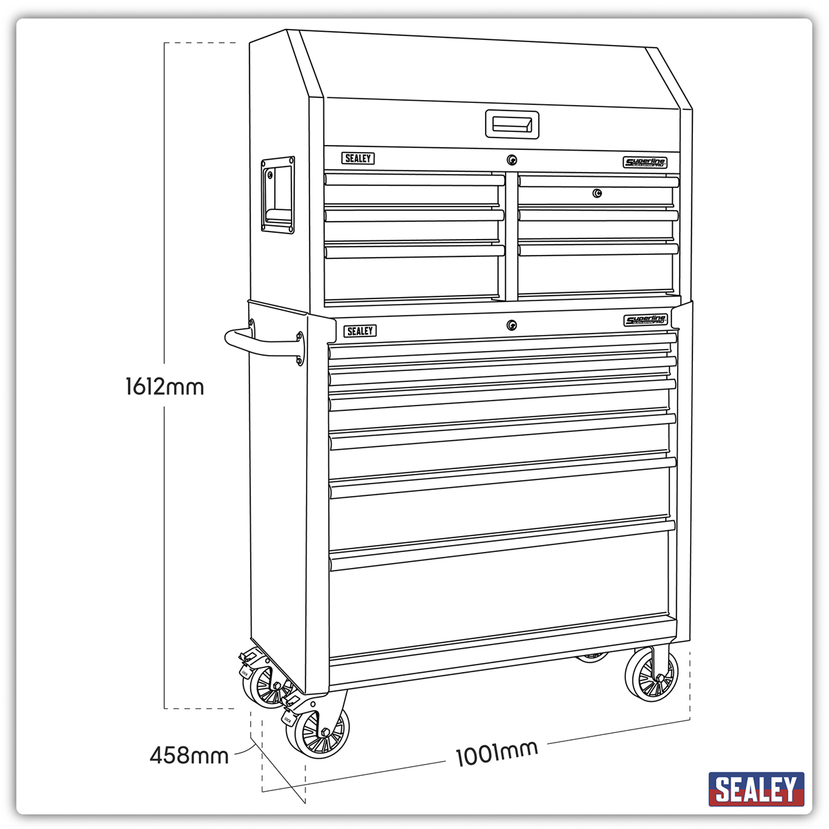 Superline PRO® Black Edition Tool Chest Combination with Power Strip, 12 Drawer (AP36BESTACK)