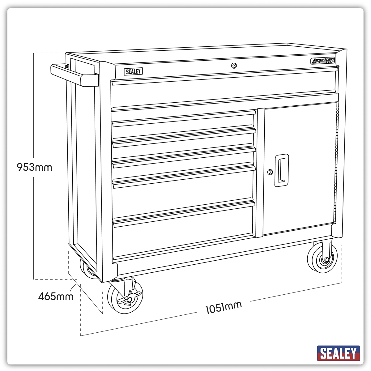 Sealey AP4106B AP4106HV American PRO® Rollcab with Ball Bearing Slides, 6 Drawer