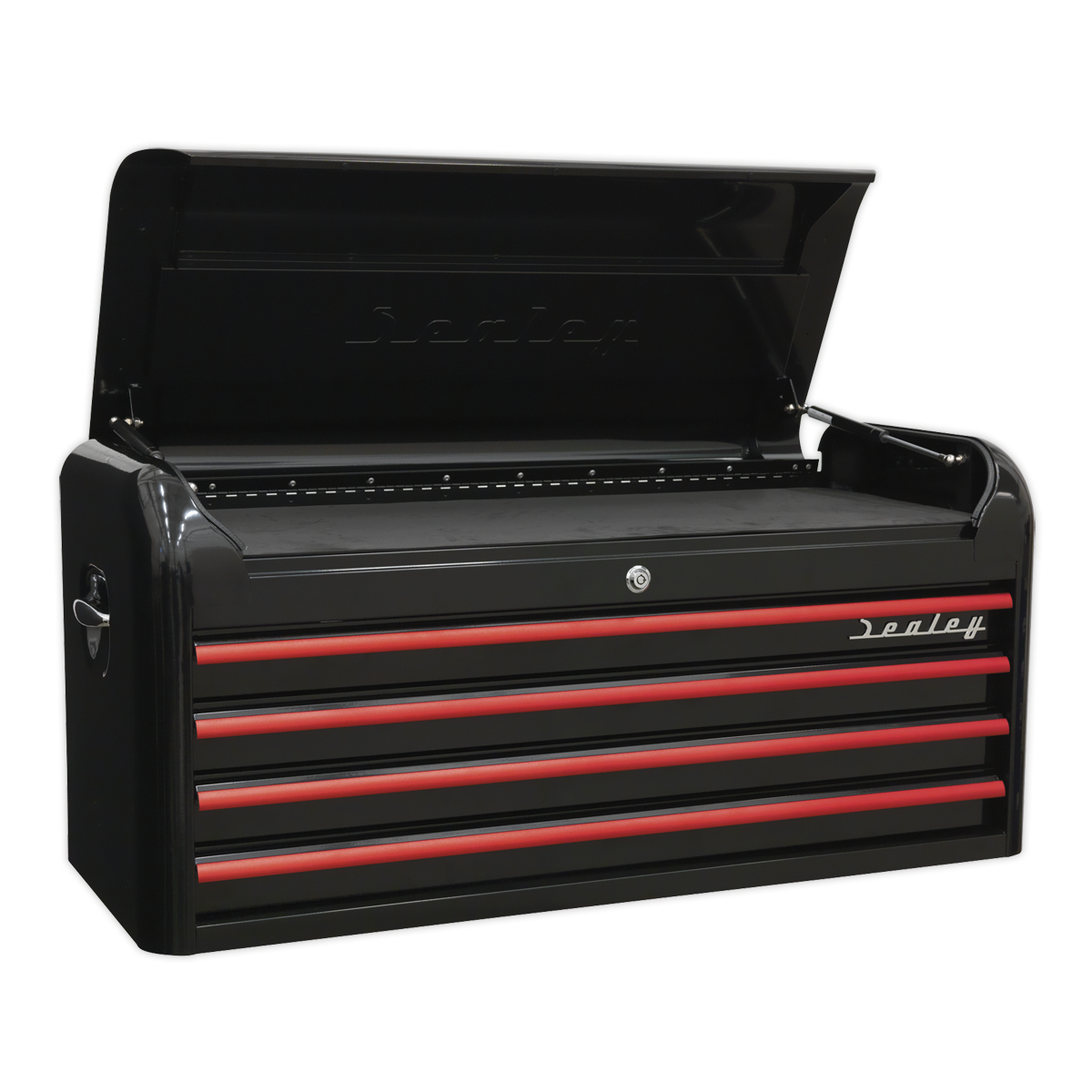 Premier™ Retro Style Wide Topchest 4 Drawer - Black with Red Anodised Drawer Pulls