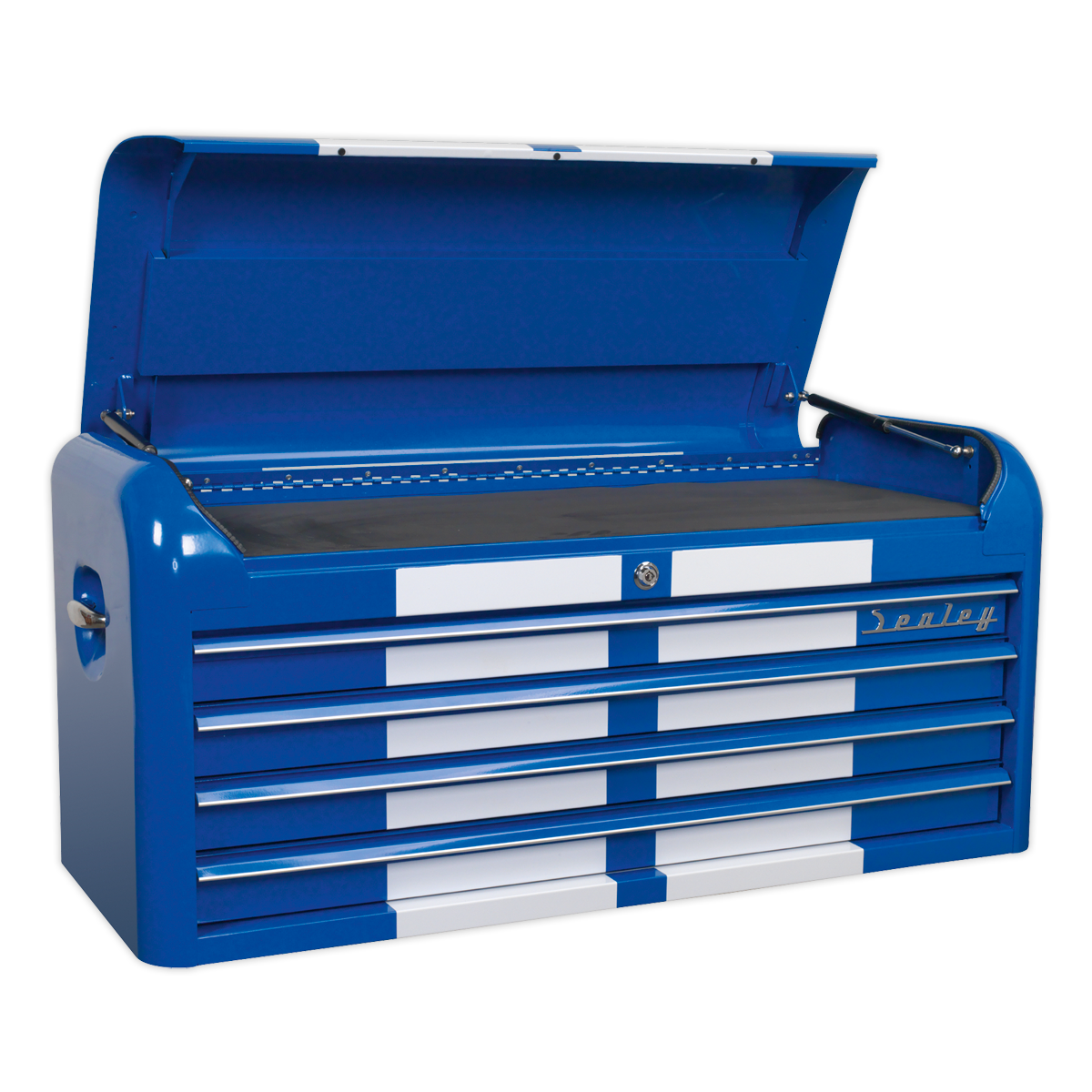 Premier™ Retro Style Wide Topchest 4 Drawer - Blue with White Stripes