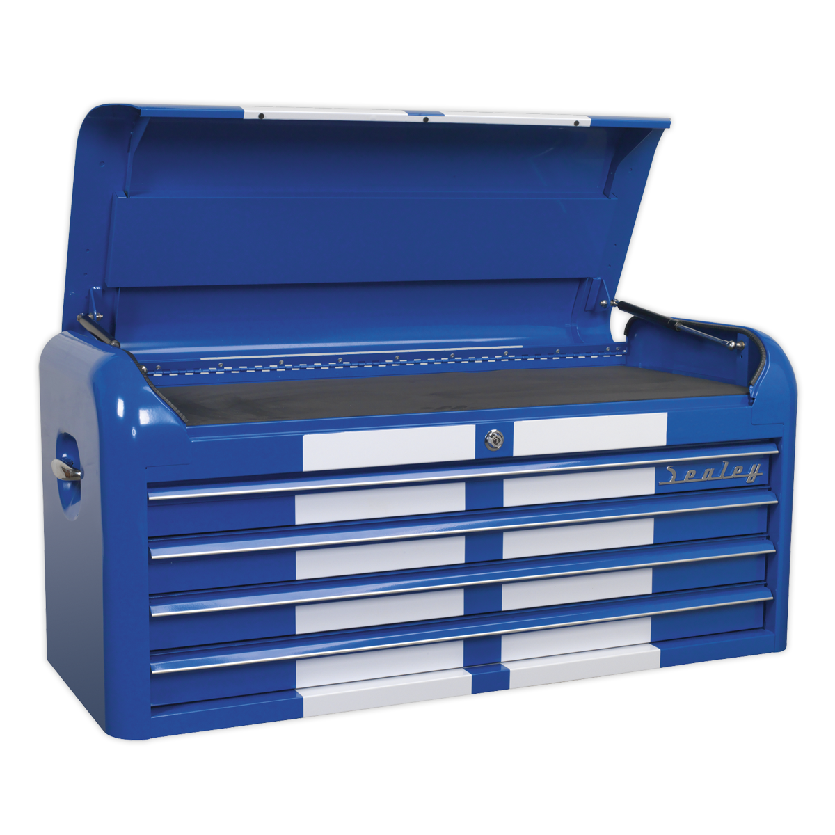 Premier™ Retro Style Wide Topchest 4 Drawer - Blue with White Stripes