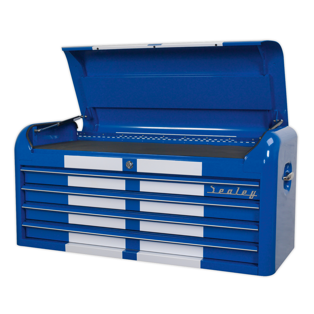 Premier™ Retro Style Wide Topchest 4 Drawer - Blue with White Stripes