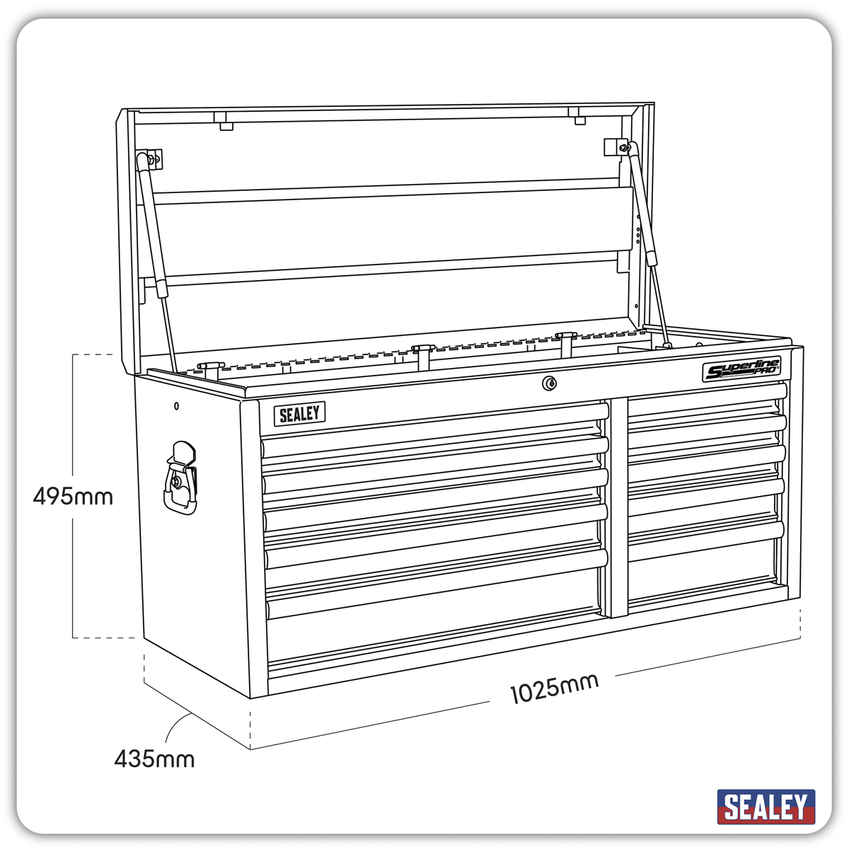Sealey AP41110 AP41110B Superline PRO® Heavy-Duty Topchest with Ball-Bearing Slides, 10 Drawer