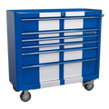Premier™ Retro Style Wide Rollcab 6 Drawer - Blue with White Stripes