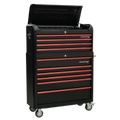 Premier™ Retro Style Wide Topchest & Rollcab Combination 10 Drawer - Black with Red Anodised Drawer Pulls