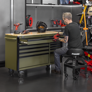 Superline PRO® Mobile Trolley with Wooden Worktop & Power Bar 10 Drawer 1320mm