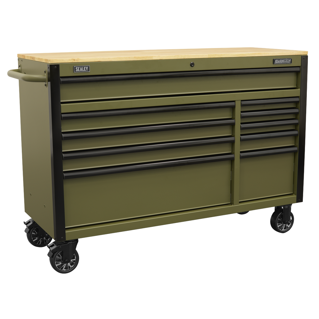 Superline PRO® Mobile Trolley with Wooden Worktop & Power Bar 10 Drawer 1320mm