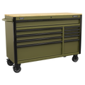 Superline PRO® Mobile Trolley with Wooden Worktop & Power Bar 10 Drawer 1320mm