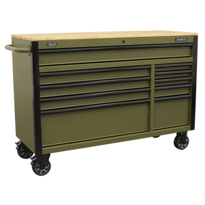 Superline PRO® Mobile Trolley with Wooden Worktop & Power Bar 10 Drawer 1320mm