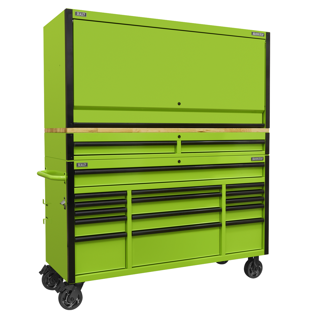 Superline PRO® Black Edition Mobile Trolley with Wooden Worktop, Hutch & 2 Drawer Riser 15 Drawer 1549mm