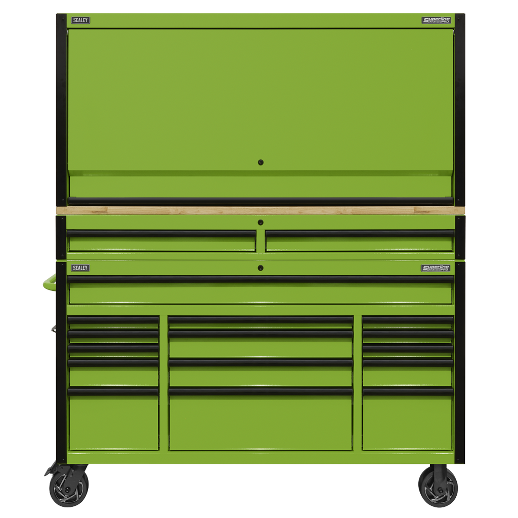 Superline PRO® Black Edition Mobile Trolley with Wooden Worktop, Hutch & 2 Drawer Riser 15 Drawer 1549mm