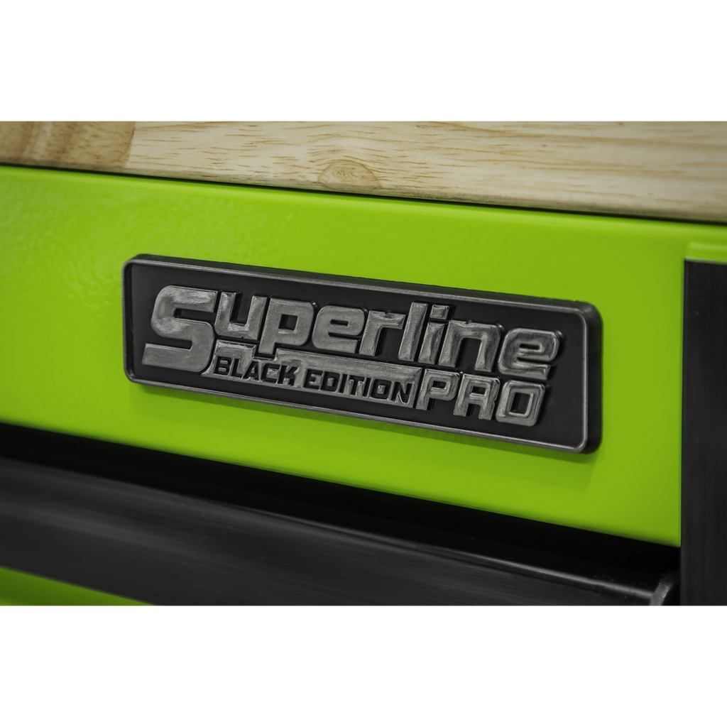 Superline PRO® Black Edition Mobile Trolley with Wooden Worktop, Hutch, 2 Drawer Riser & Side Locker 15 Drawer 1549mm