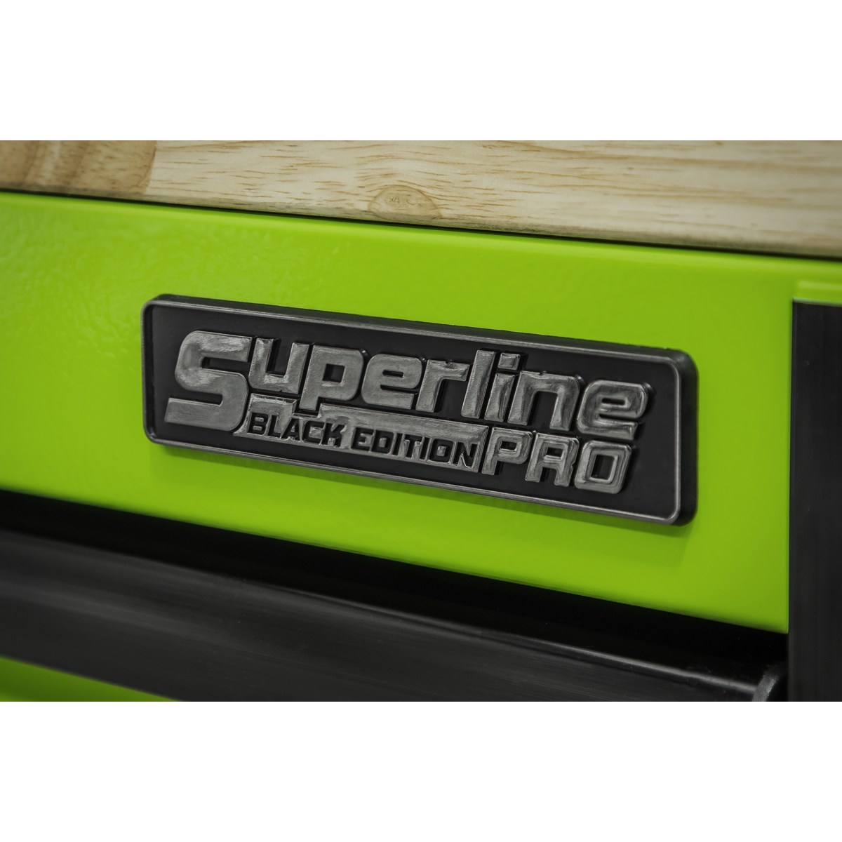 Superline PRO® Black Edition Mobile Trolley with Wooden Worktop, Hutch, 2 Drawer Riser & Side Locker 15 Drawer 1549mm