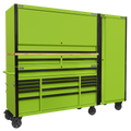 Superline PRO® Black Edition Mobile Trolley with Wooden Worktop, Hutch, 2 Drawer Riser & Side Locker 15 Drawer 1549mm