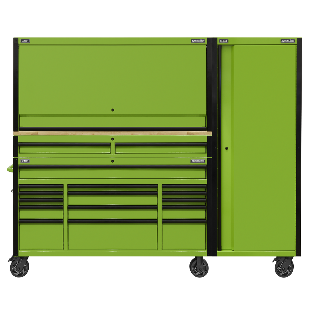 Superline PRO® Black Edition Mobile Trolley with Wooden Worktop, Hutch, 2 Drawer Riser & Side Locker 15 Drawer 1549mm