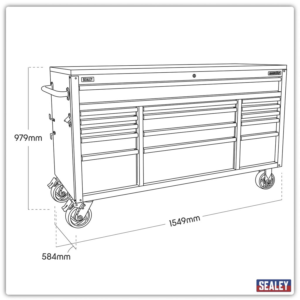Superline PRO® Black Edition Mobile Trolley with Wooden Worktop 1549mm, 15 Drawer (AP6115BE)