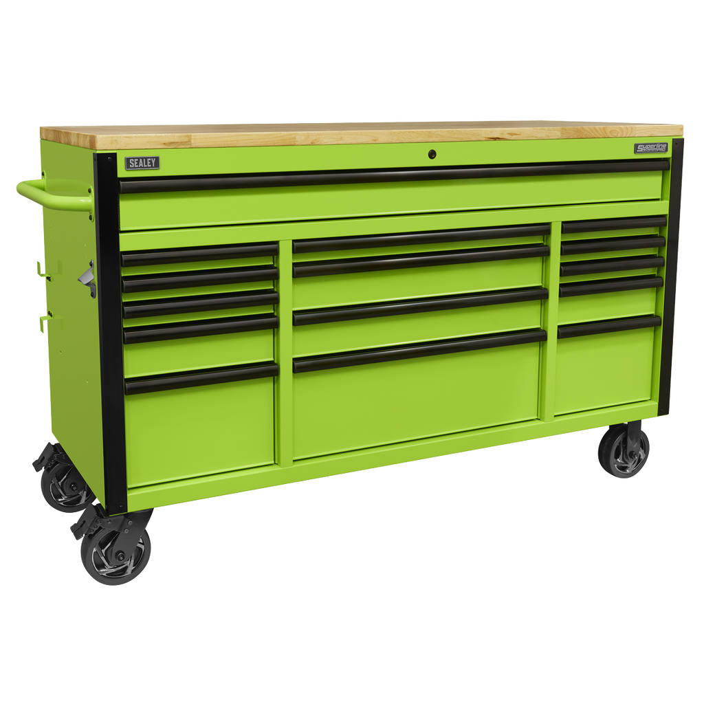 Superline PRO® Black Edition Mobile Trolley with Wooden Worktop 15 Drawer 1549mm