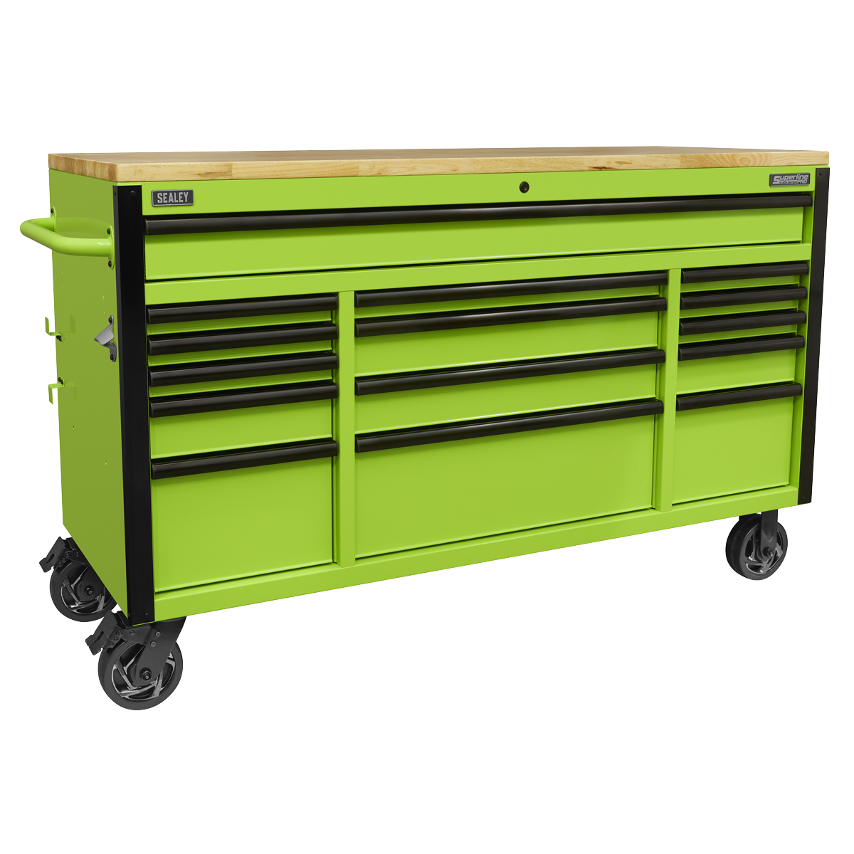 Superline PRO® Black Edition Mobile Trolley with Wooden Worktop 15 Drawer 1549mm