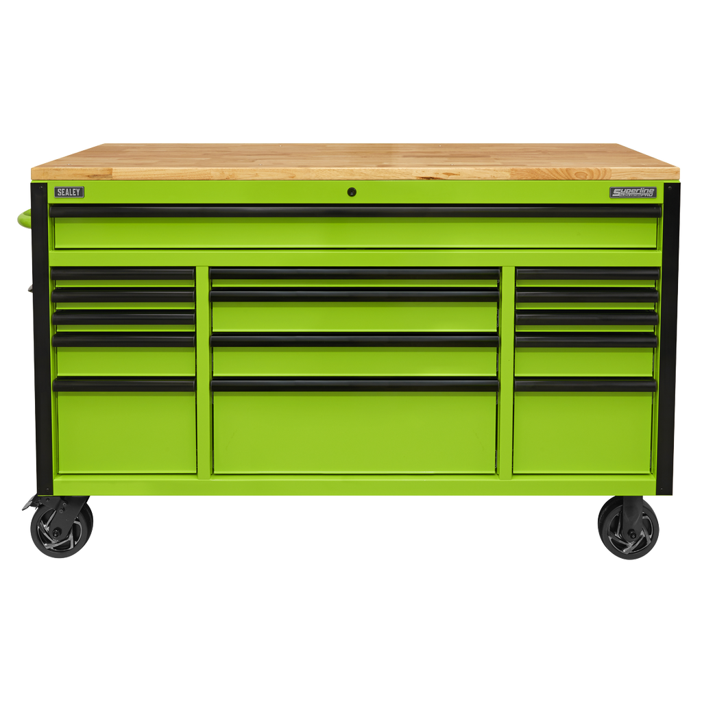 Superline PRO® Black Edition Mobile Trolley with Wooden Worktop 15 Drawer 1549mm