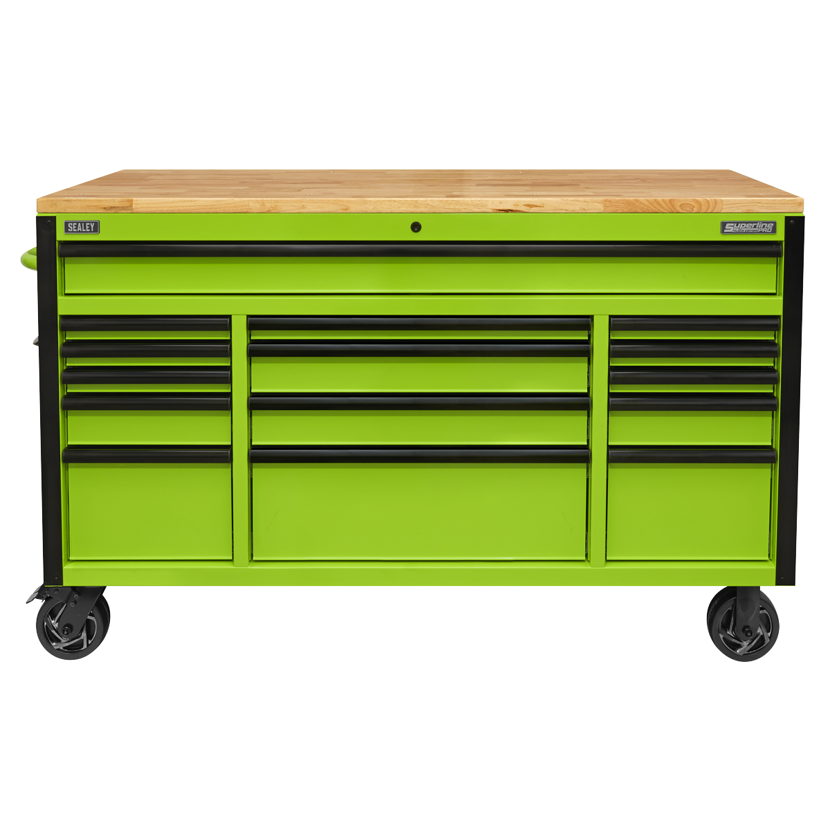 Superline PRO® Black Edition Mobile Trolley with Wooden Worktop 15 Drawer 1549mm