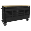Superline PRO® Black Edition Mobile Trolley with Wooden Worktop 15 Drawer 1549mm